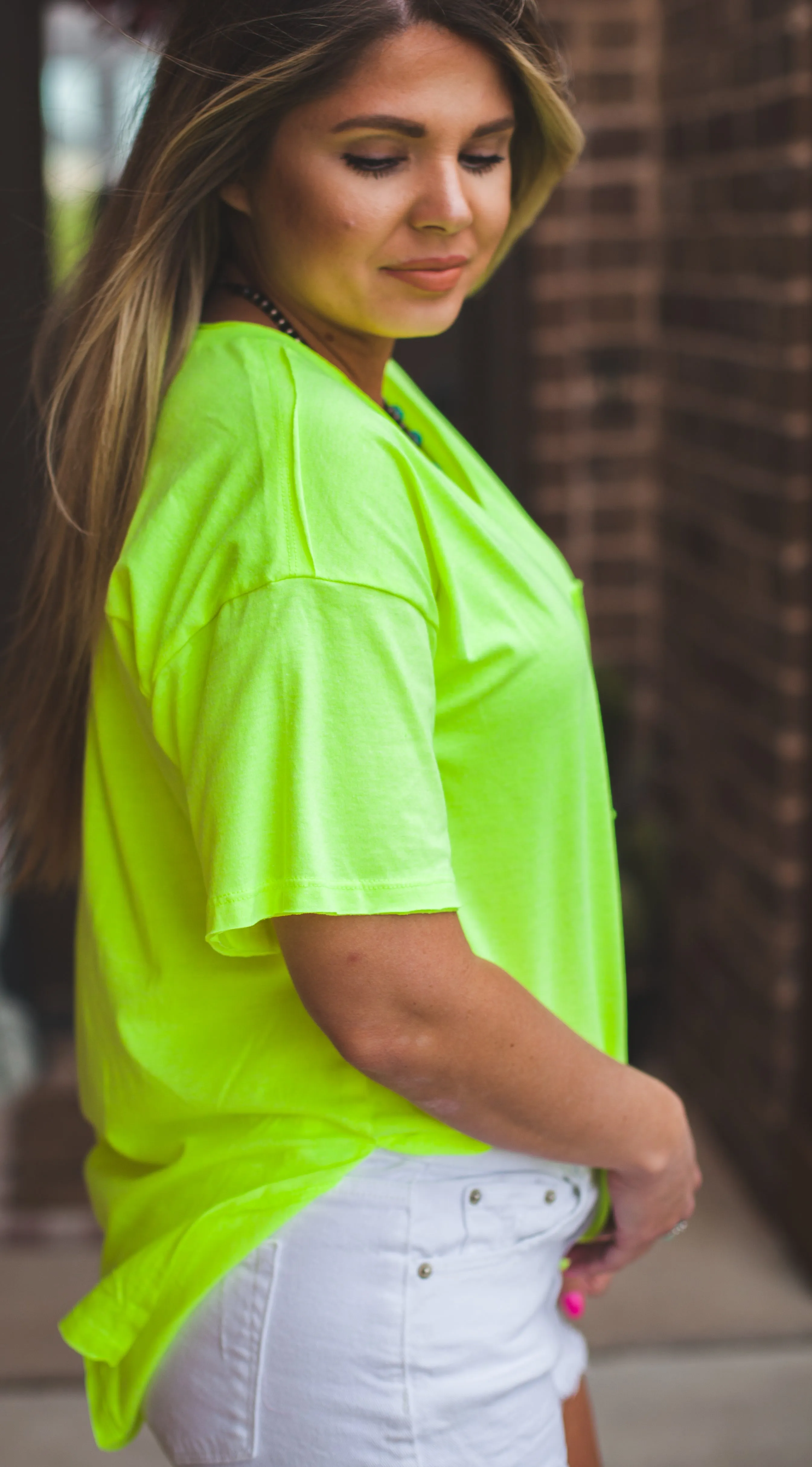 Front Pocket Boyfriend Tee in Neon Yellow