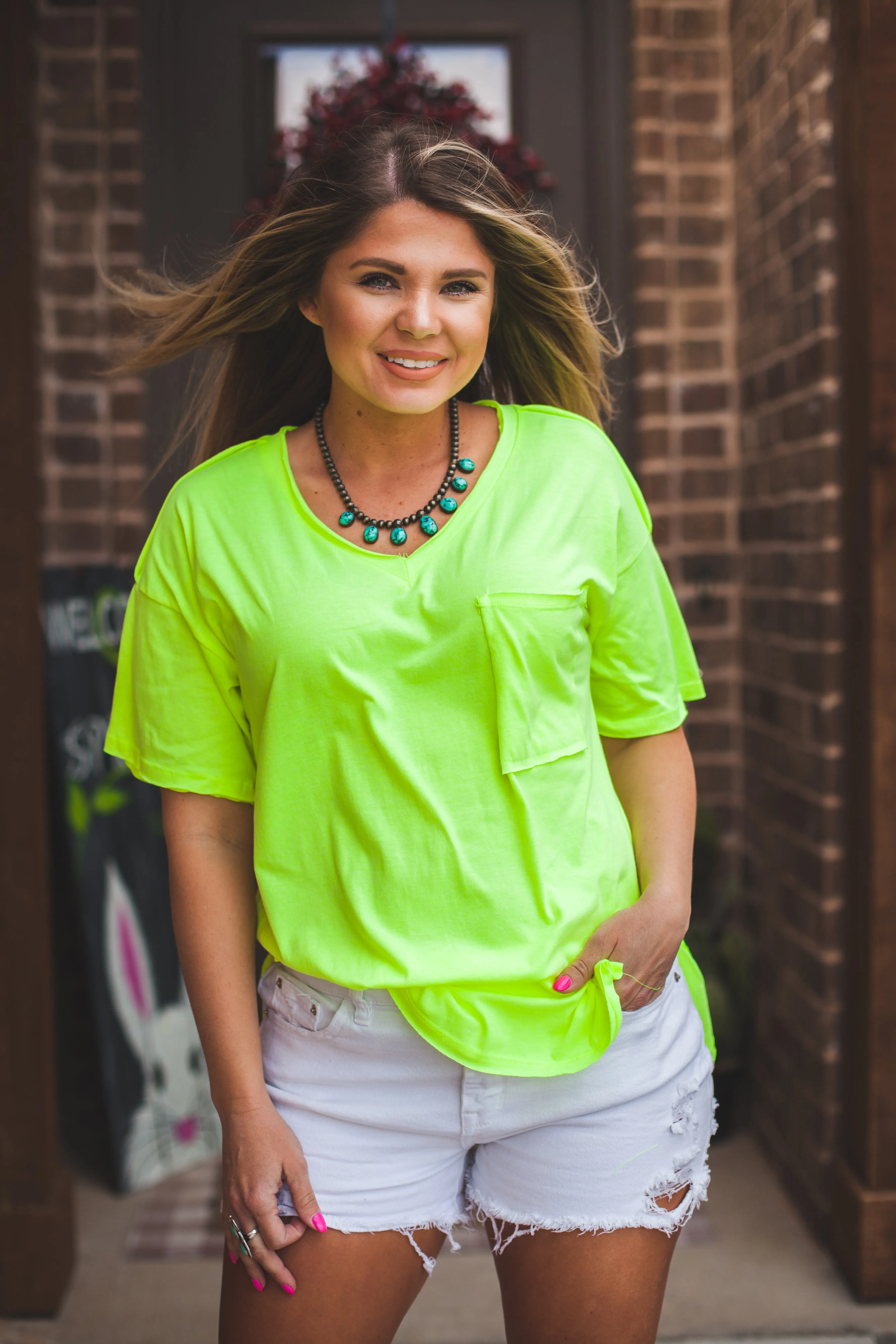 Front Pocket Boyfriend Tee in Neon Yellow