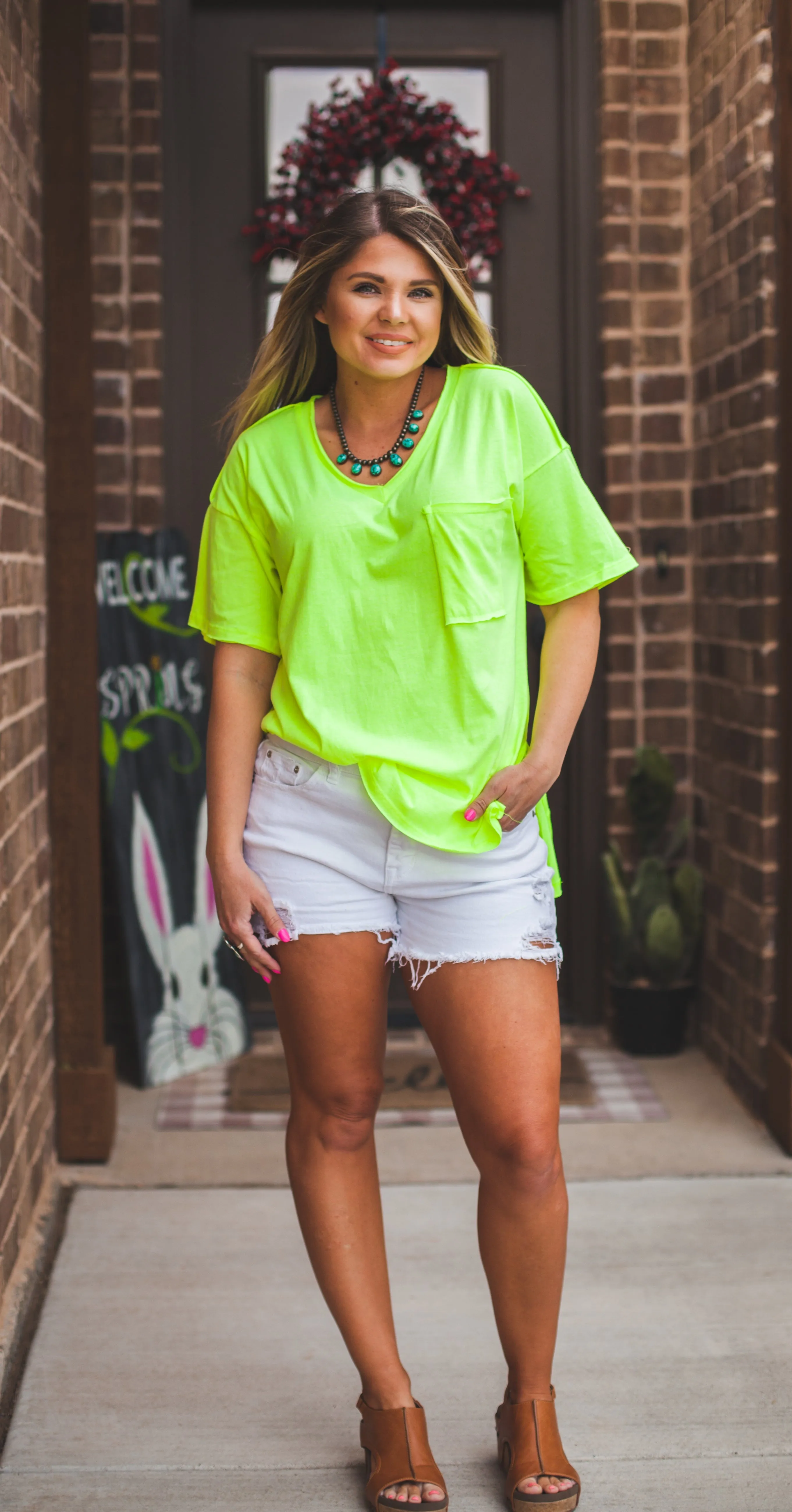 Front Pocket Boyfriend Tee in Neon Yellow