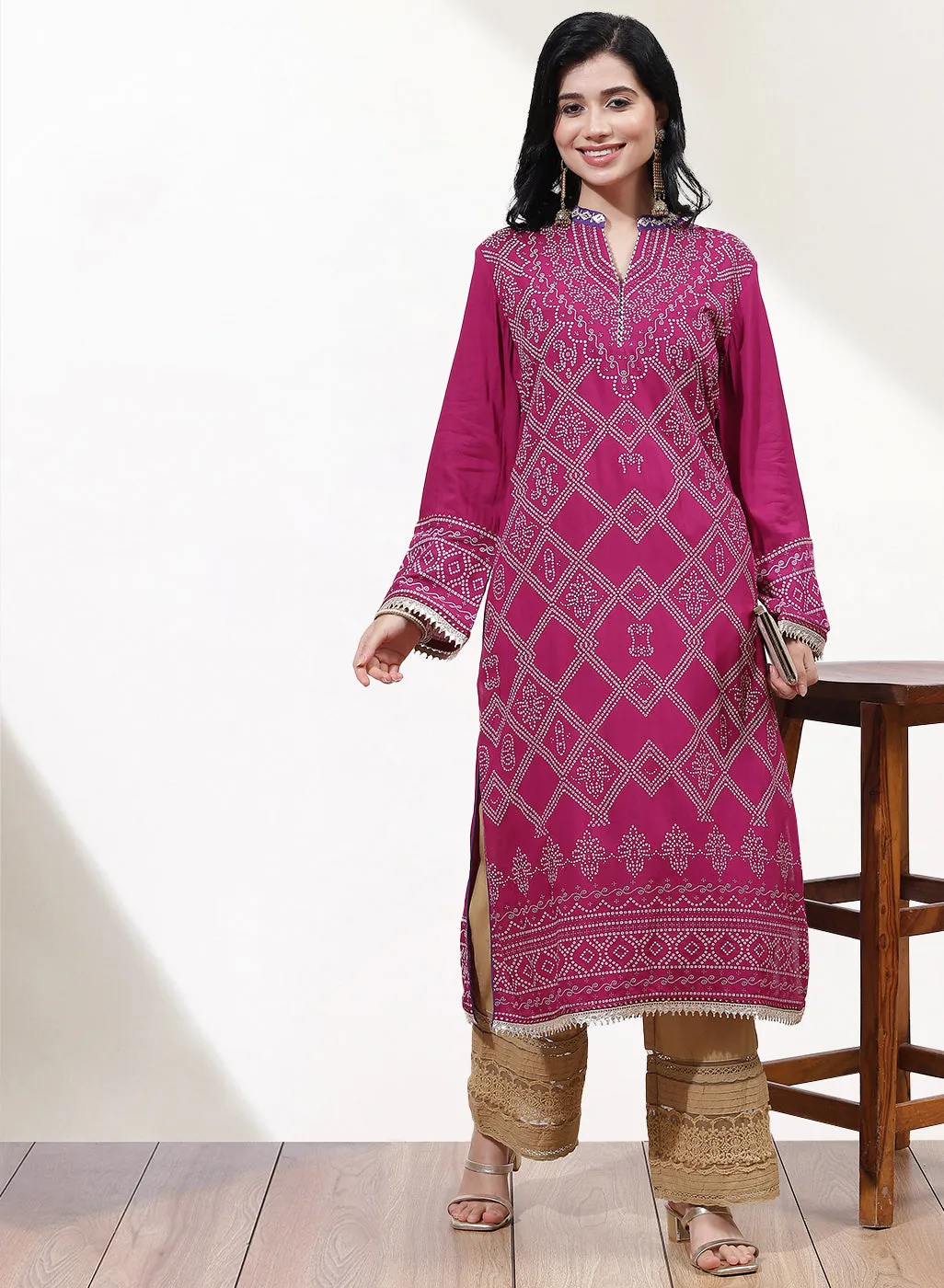 Fuschia Dhaage Collection Screen Print Kurta