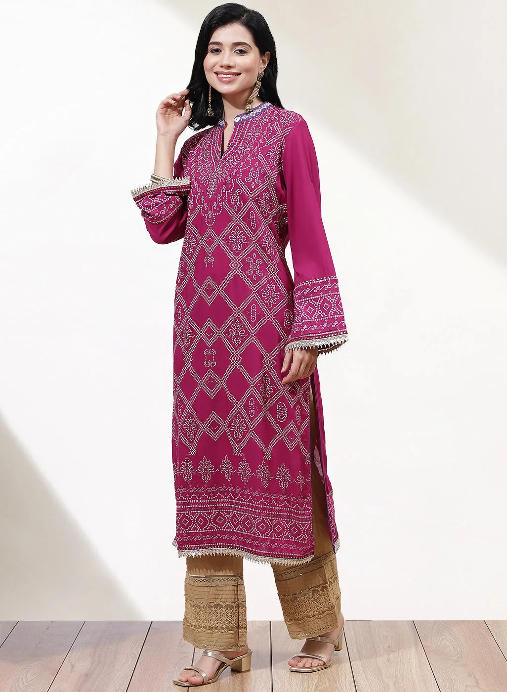 Fuschia Dhaage Collection Screen Print Kurta