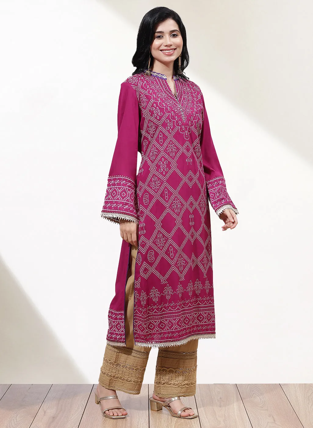 Fuschia Dhaage Collection Screen Print Kurta