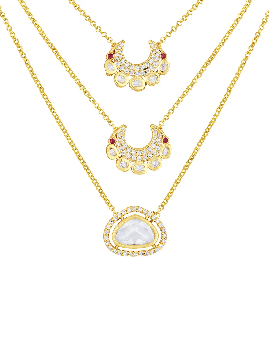 Golden, Red,  Kundan Polki, CZ diamond  Necklace