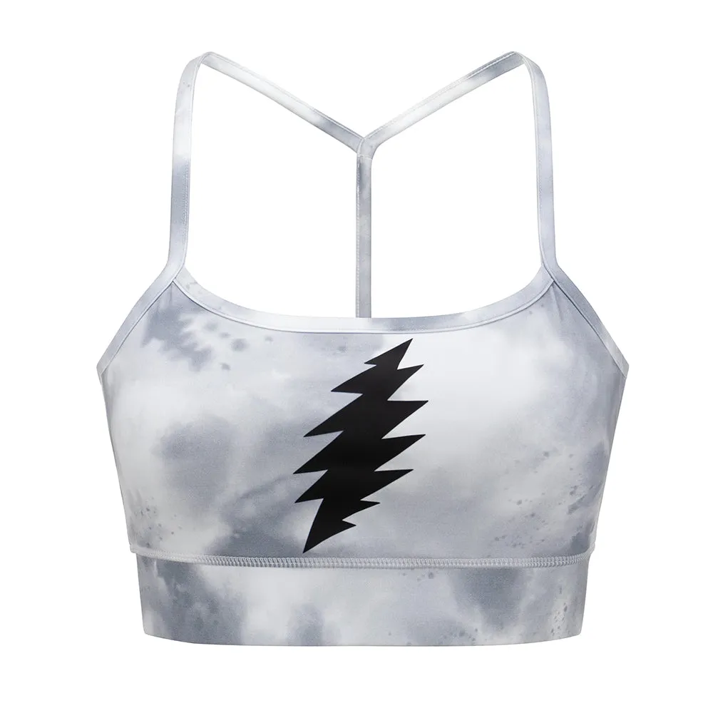 Grateful Dead | Sports Bra | Long Line Rainbow Bolt In Grey And White