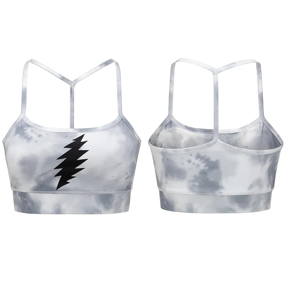 Grateful Dead | Sports Bra | Long Line Rainbow Bolt In Grey And White