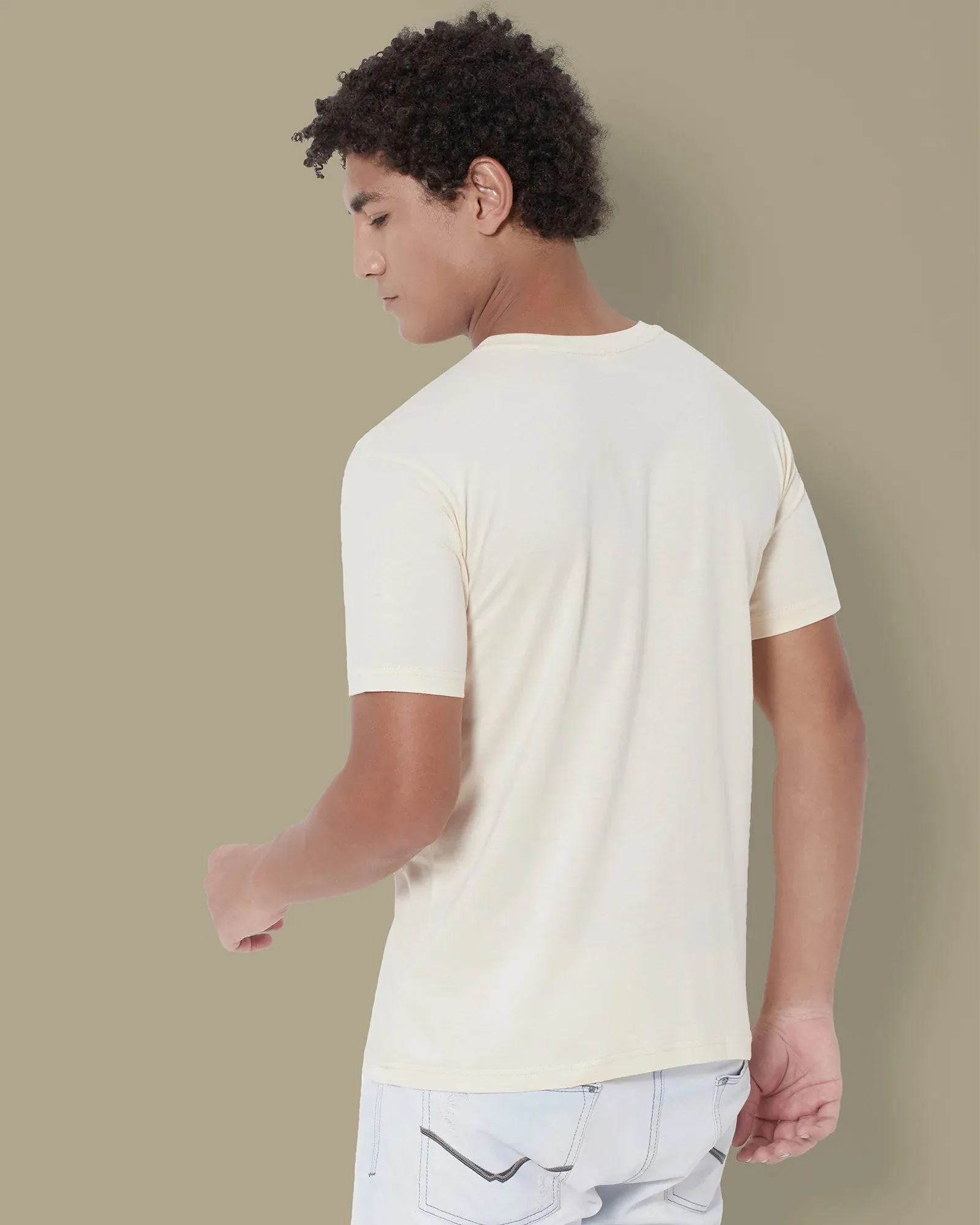 Half Sleeves Crew Neck: Pale Ivory