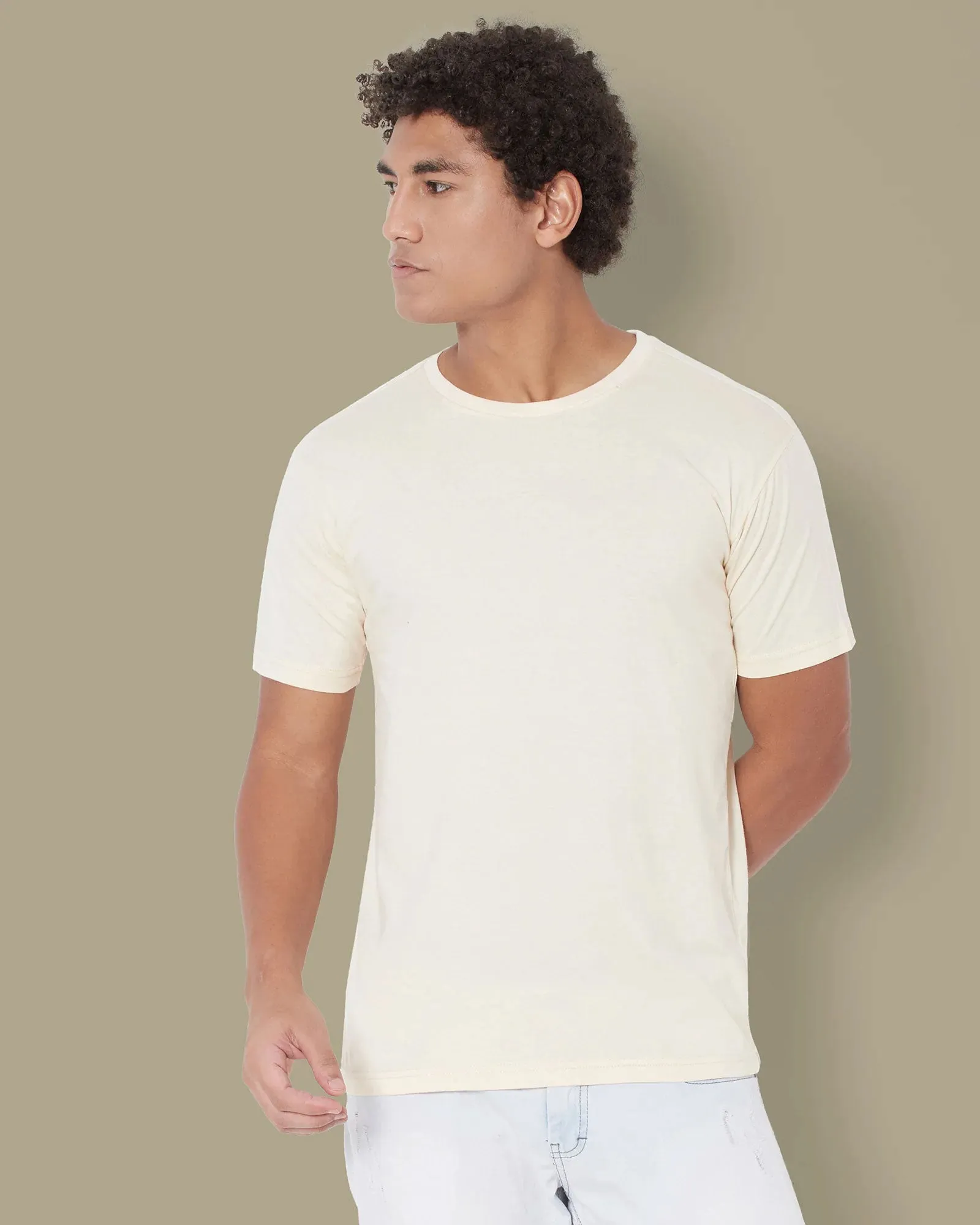 Half Sleeves Crew Neck: Pale Ivory