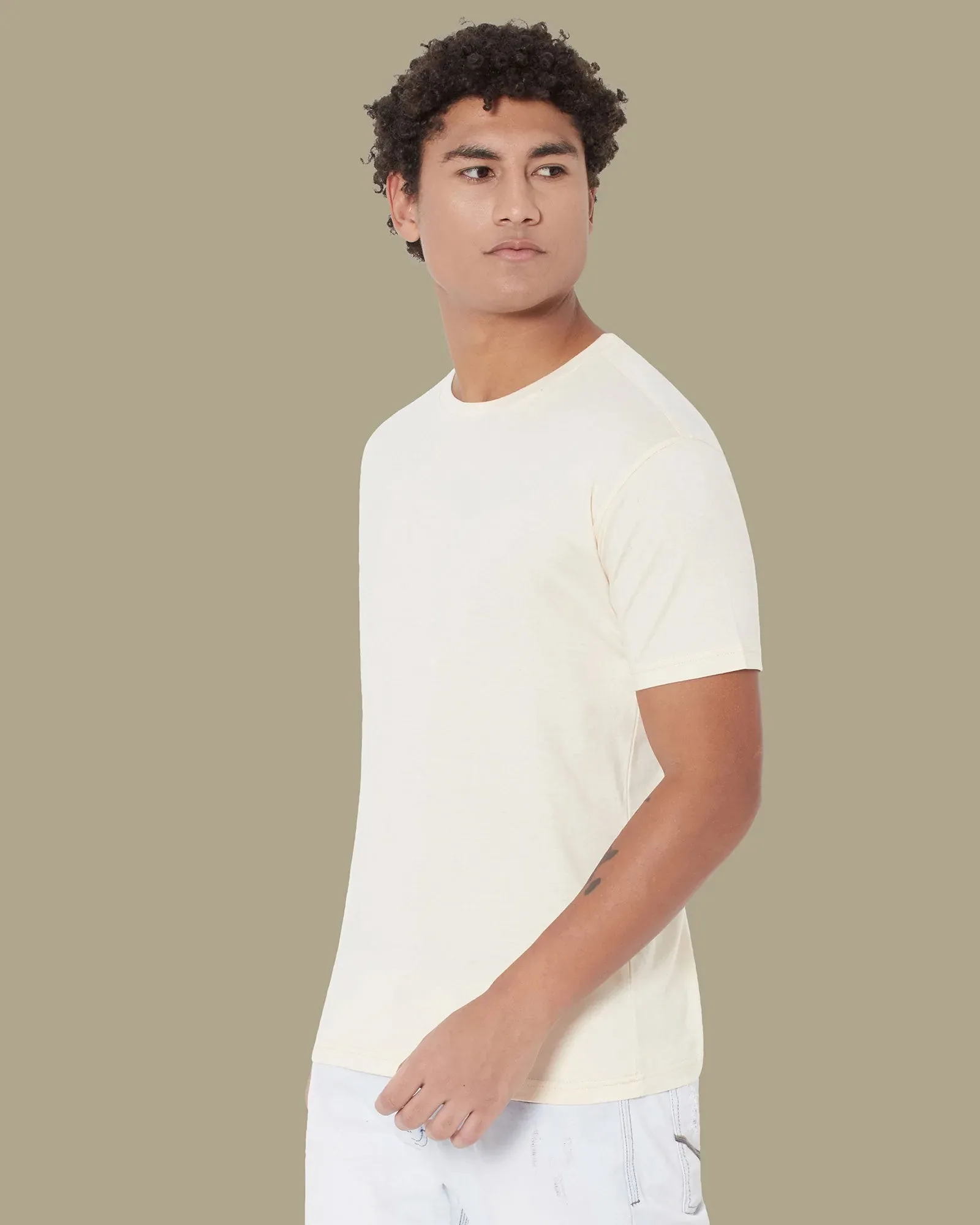 Half Sleeves Crew Neck: Pale Ivory