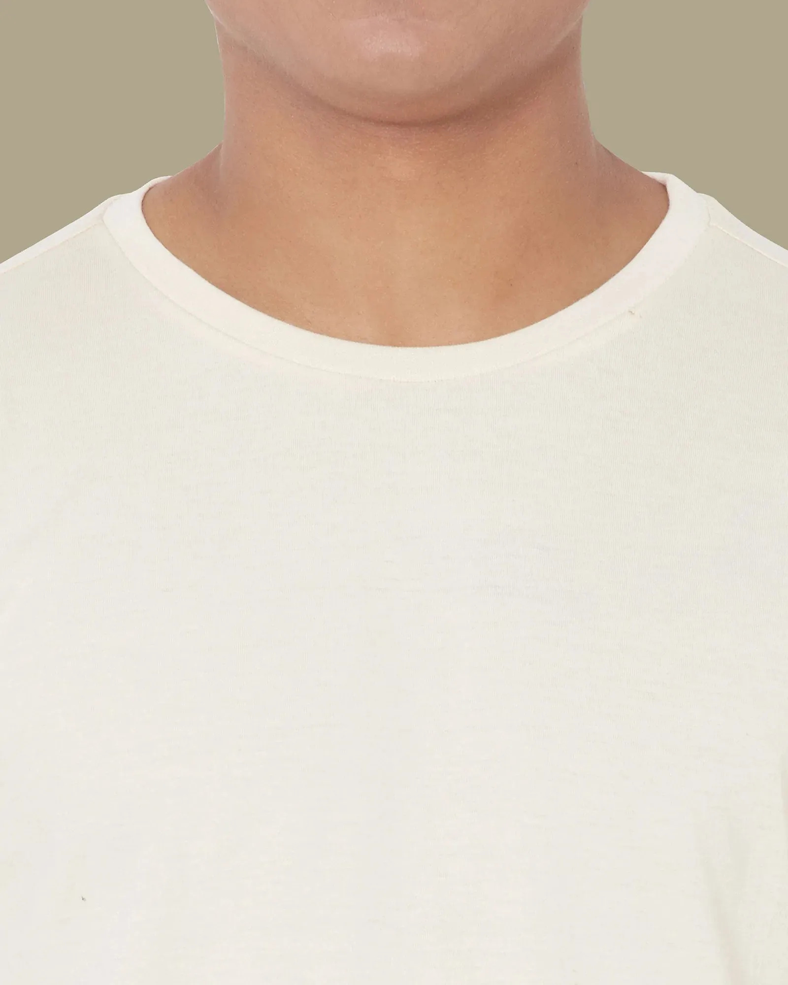 Half Sleeves Crew Neck: Pale Ivory