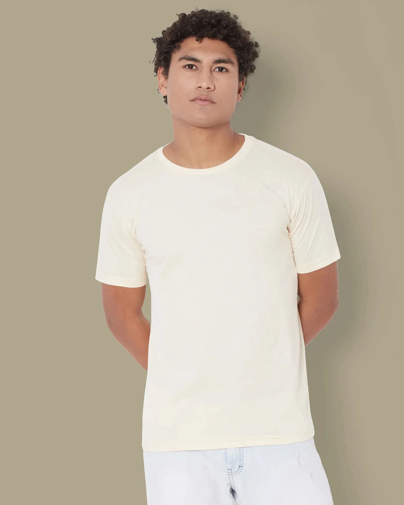 Half Sleeves Crew Neck: Pale Ivory