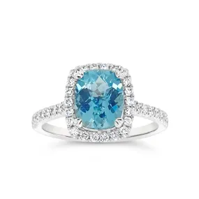 Irisa by Martin Binder Cushion Aquamarine & Diamond Halo Ring