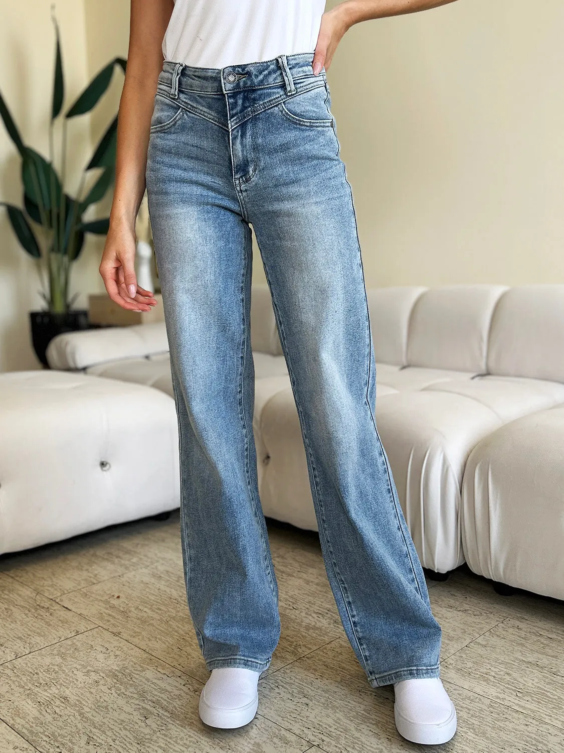 Judy Blue, High Waist Front Yoke Retro Wide Leg Jeans