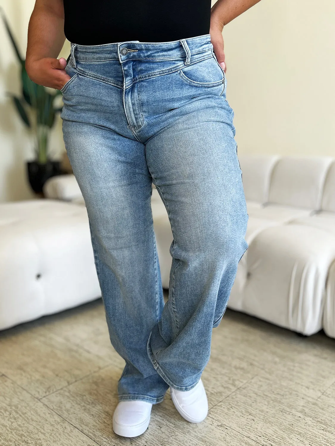 Judy Blue, High Waist Front Yoke Retro Wide Leg Jeans