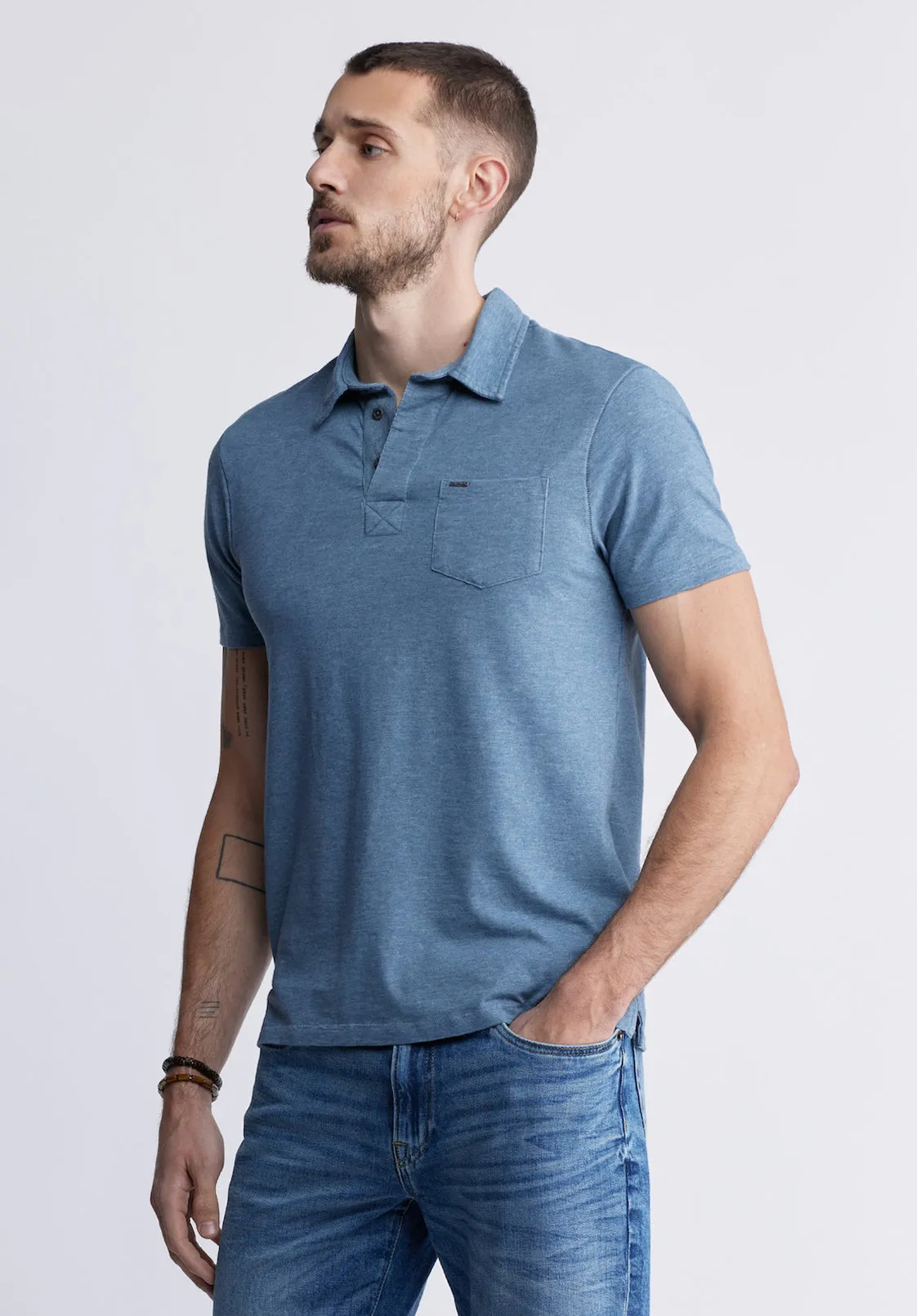 Kasper Men's Short Sleeve Polo in Mirage Blue - BM24233