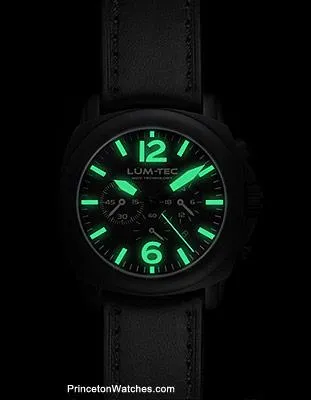 Lum-Tec Mens M-Series Chrono - Matte Black Dial - Black Leather Strap - 44mm