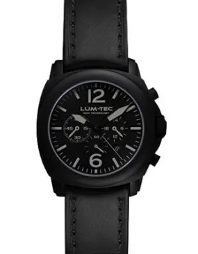 Lum-Tec Mens M-Series Chrono - Matte Black Dial - Black Leather Strap - 44mm