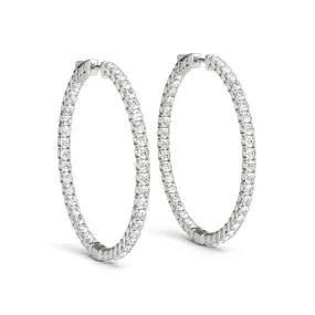 LUNAR 4 Carat Diamond Hoop Earrings 2 Inch in 14K White Gold 10 pt H Color SI2 Clarity 50mm Eternity Inside out Hinged Back BY MIKE NEKTA