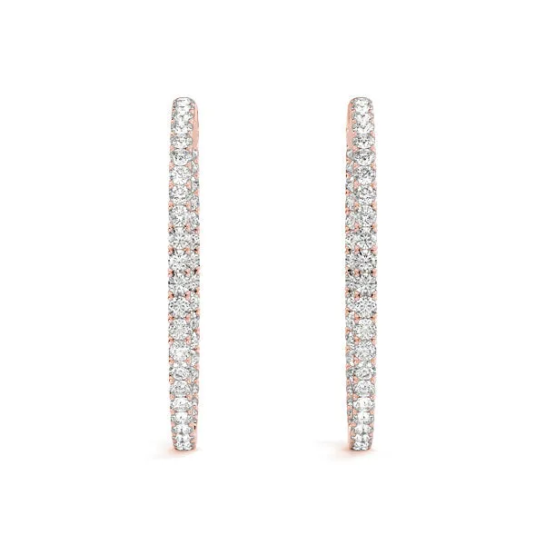 LUNAR 4 Carat Diamond Hoop Earrings 2 Inch in 18K Rose Gold 10 pt F Color VS1 Clarity 50mm Eternity Inside out Hinged Back BY MIKE NEKTA