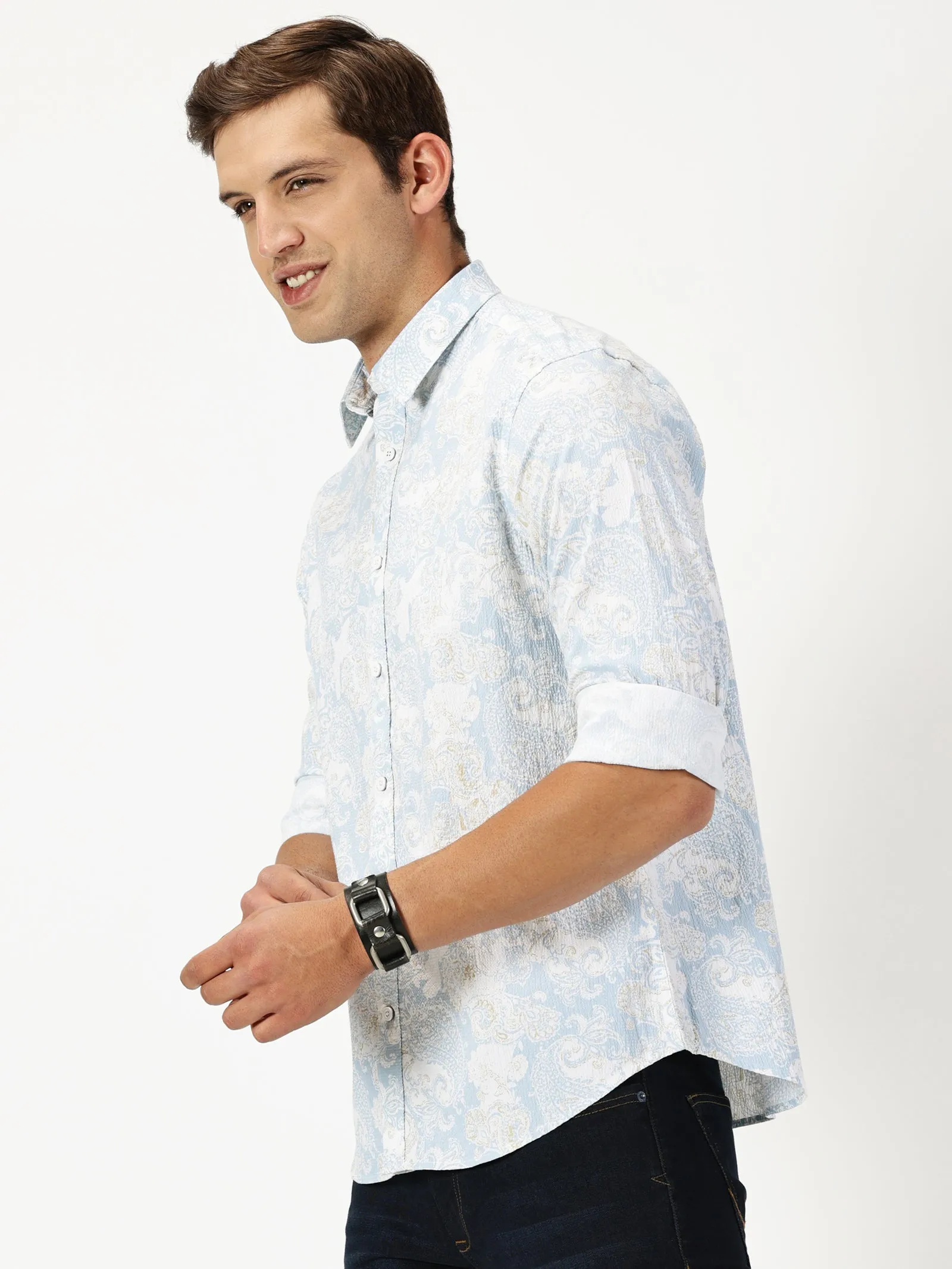 MEN'S BLUE PRINT SLIM FIT SHIRT