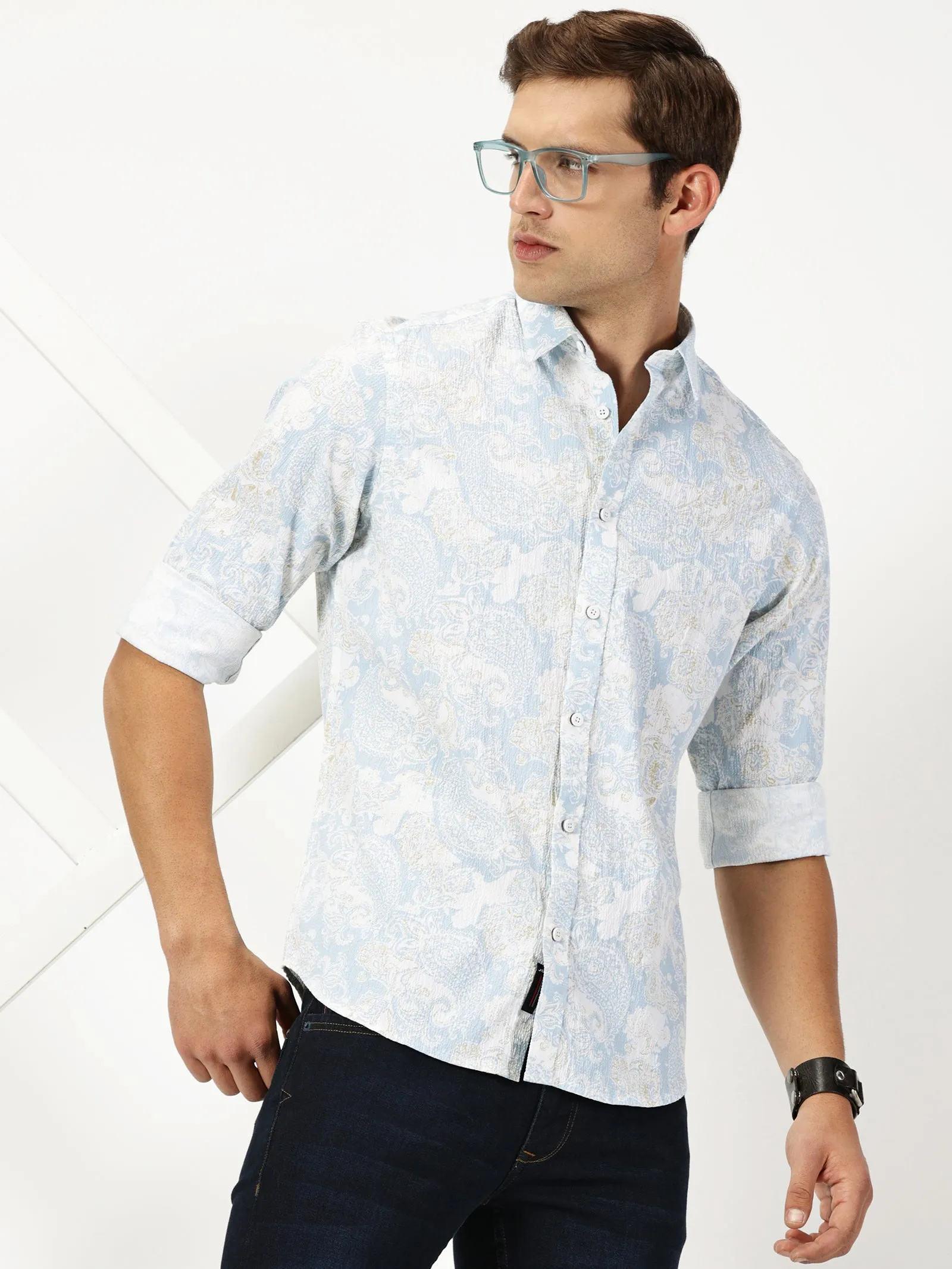 MEN'S BLUE PRINT SLIM FIT SHIRT