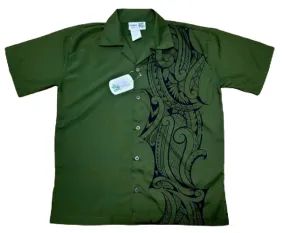 Men’s Vertical Green Tribal Aloha Shirt