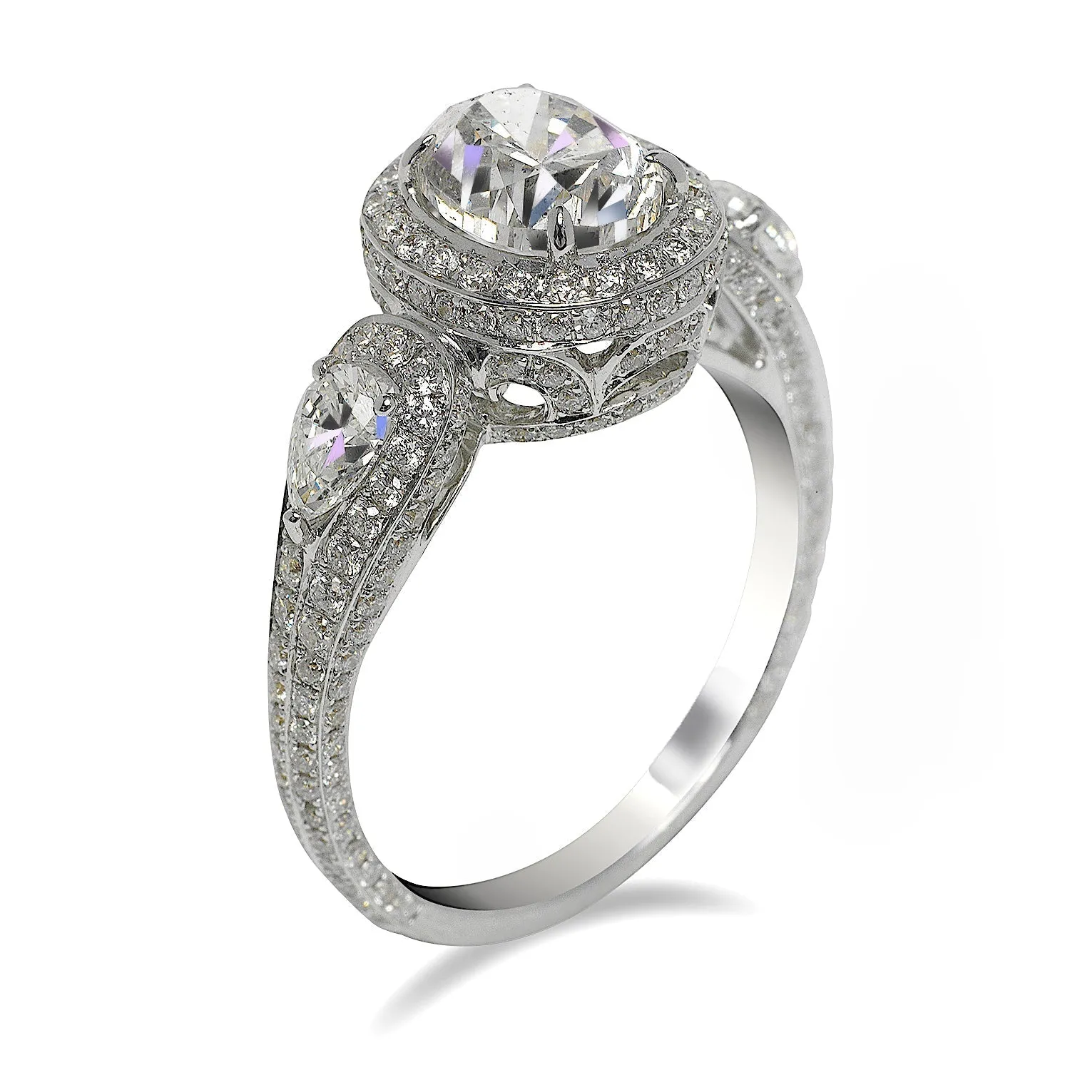 NUT 3 CARAT OVAL CUT F COLOR SI2 CLARITY HALO DIAMOND ENGAGEMENT RING 18K WHITE GOLD CERTIFIED 2 CT F SI2 BY MIKE NEKTA