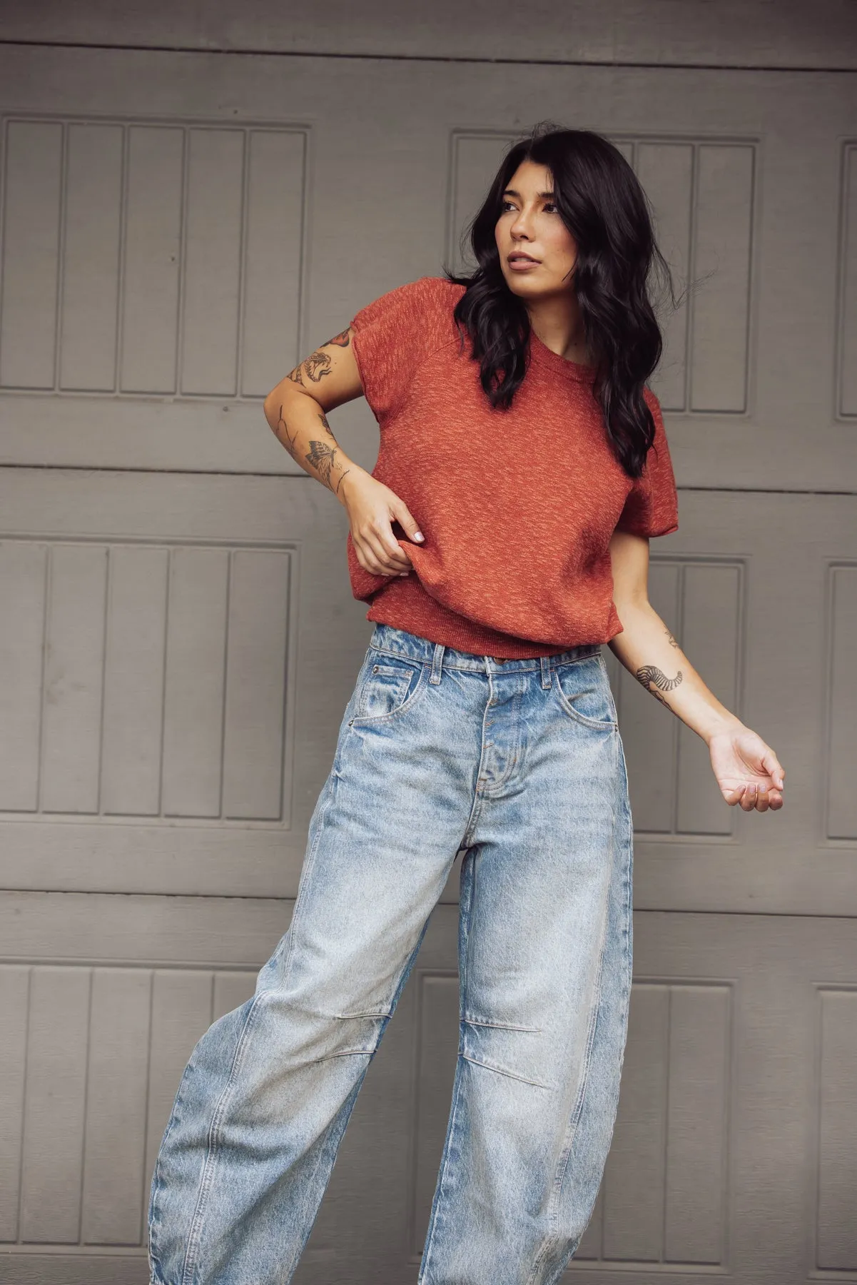 Over And Out Knit Crew Neck Top - Rust