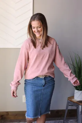 Pink Ribbed Sweatshirt • S-2XL PLUS