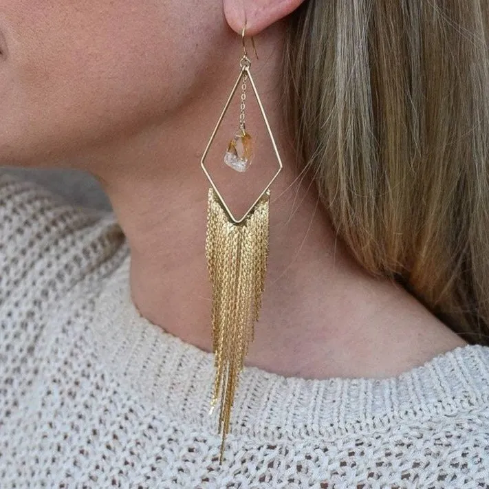 Radiate Citrine Gold Fringe Earrings