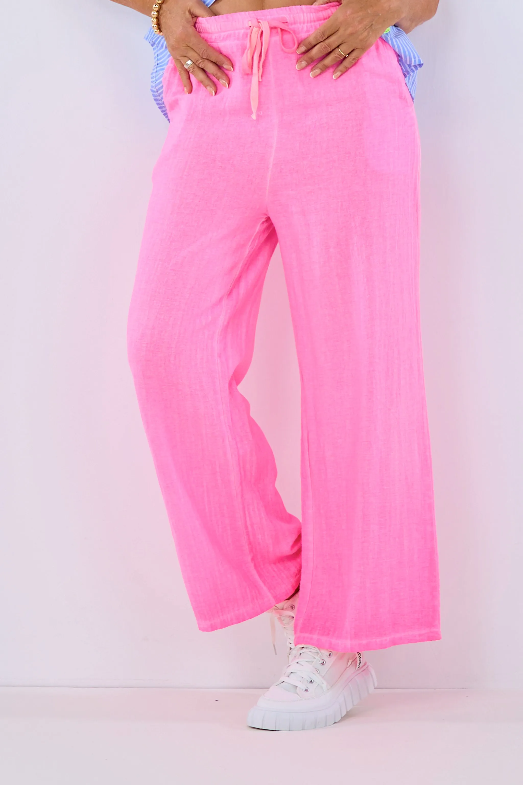 Schlupfhose aus angerauhter Baumwolle, neon pink