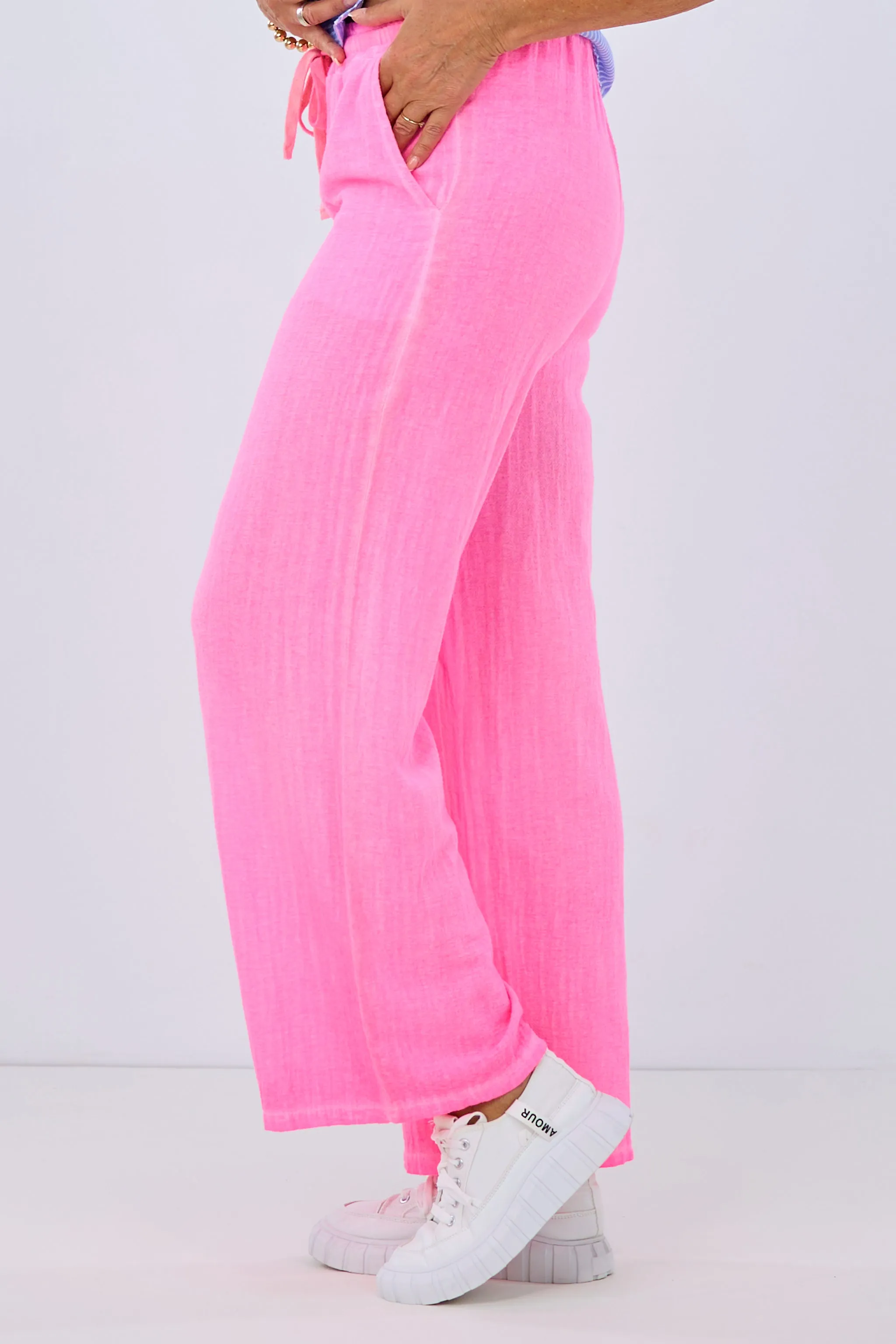 Schlupfhose aus angerauhter Baumwolle, neon pink