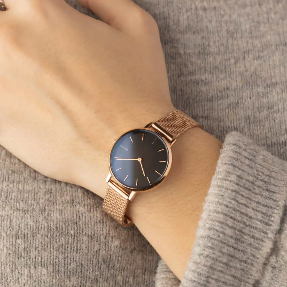 The Solar Mini | Black Dial - Rose Gold Case