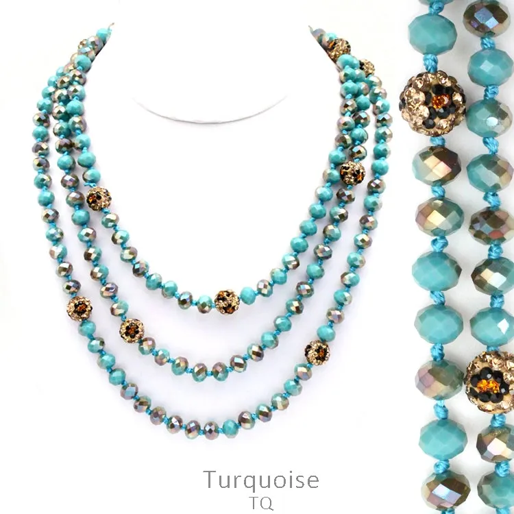 Turquoise  Crystal 60" Layering Necklace with bling leopard beads