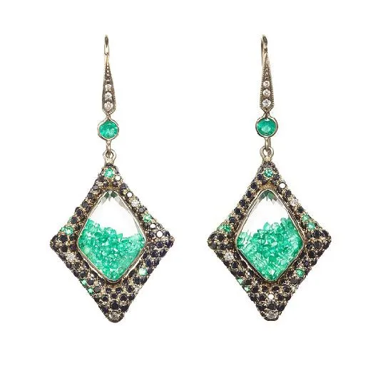 White Gold & Black Diamond Emerald Shaker Earrings