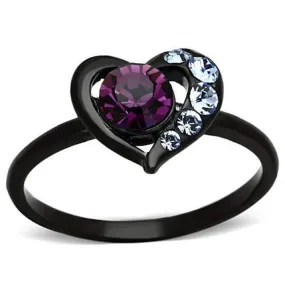 WildKlass Stainless Steel Heart Ring IP Black Women Top Grade Crystal Amethyst